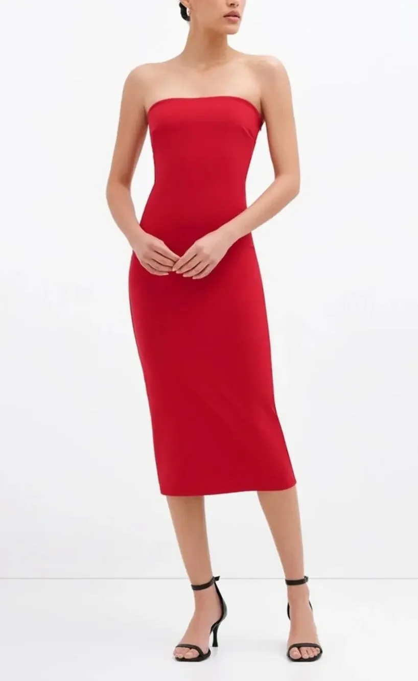 Marcella Natalia Strapless Midi Dress Women's XL Red NWT Minimalist Chic